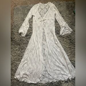 Claire Pettibone Vintage White Lace Duster Robe – Bridal Boho Maxi – Size M